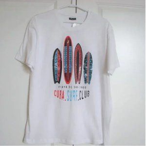 Surfboard Tee Shirt Top Beach Graphic White Cuba Surf Club NWT New With Tags XL